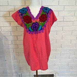 Vintage Mexican Embroidered Blouse Tunic Womens S M